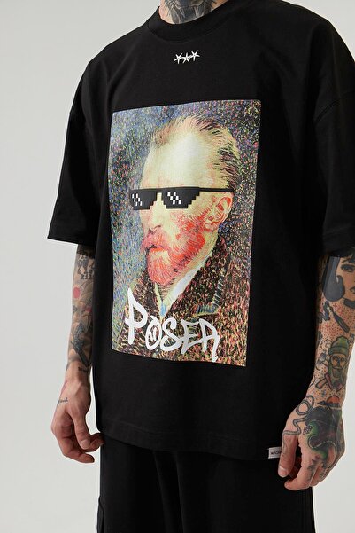 Machinist Men's Vincnet Van Gogh Oversized T-Shirt Black