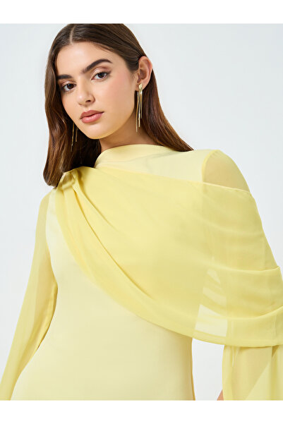 Take Two By Styli Solid Wrap Draped Mesh Cape Sleeve Maxi Dress