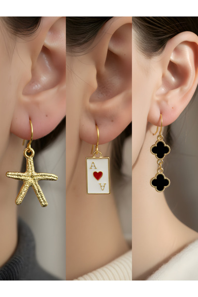 TURBİJ طقم أقراط نسائية مكون من 3 قطع مع رمزات عصرية