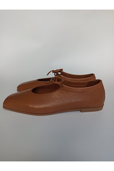 ezmoda Tan Genuine Leather Shoes Ballet Flats