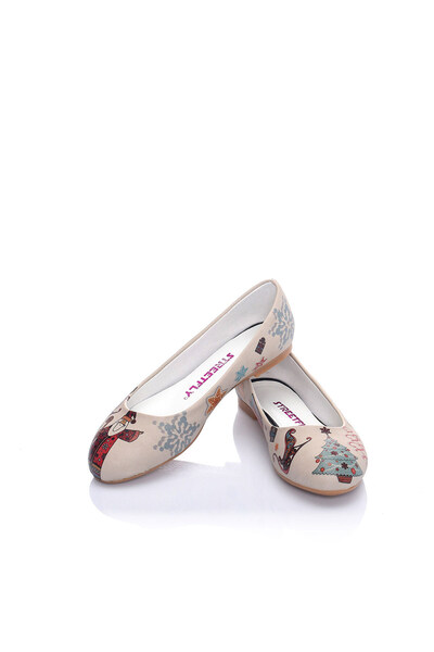 Streetfly New Year Themed Printed Colorful Women's Ballerinas