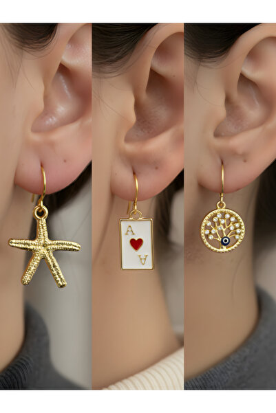 TURBİJ طقم أقراط نسائية مكون من 3 قطع مع رمزات عصرية