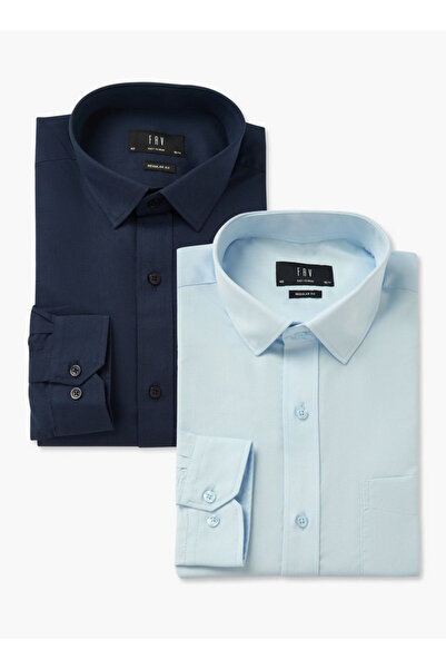FAV قميص رجالي بقصّة عادية وأكمام طويلة وياقة - طقم من قطعتين