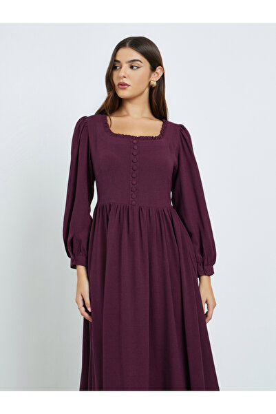 Maxim Creation By Styli Square Neck Maxi Dress with Long Sleeves