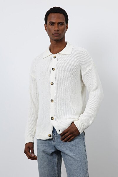 Antioch Ecru Knitted Sweater Men's Cardigan