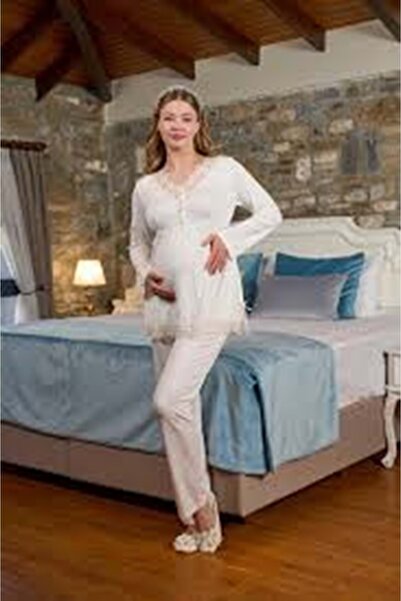 Aqua Maternity Pajama Set Cream