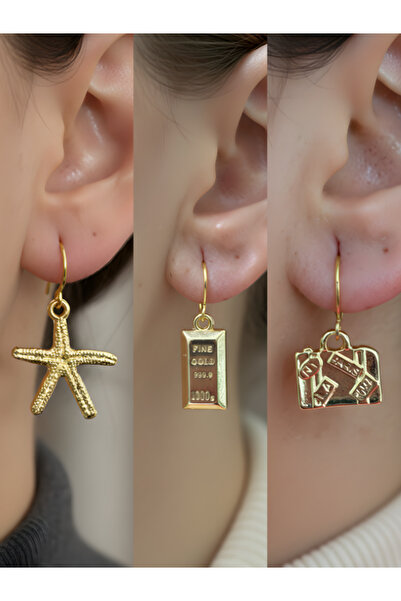 TURBİJ طقم أقراط نسائية مكون من 3 قطع مع رمزات عصرية