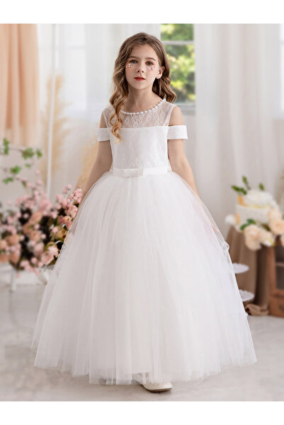 Take Two By Styli Bow Detail Cold Shoulder Lace Insert Dress