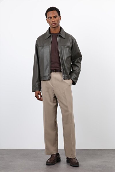 Antioch Khaki Relax Fit Men's Leather Coat
