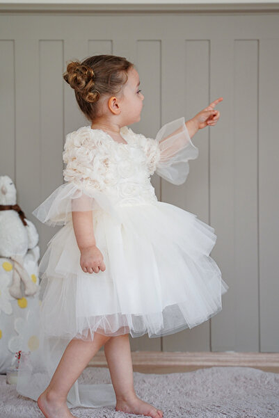 ALYRA Βρεφικό φόρεμα με μακρυμάνικο φιόγκο και τριαντάφυλλο Tutu για πάρτι γενεθλίων Γάμος Ειδική ημέρα Βραδινό φόρεμα Παιδικό φόρεμα