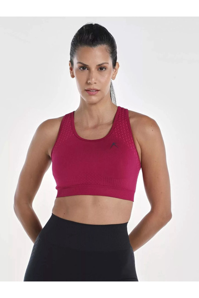 Wizard By Styli Women Burgundy Textured Racerback Seamless Support Bra