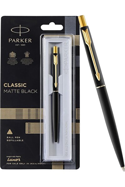 Parker قلم حبر جاف كلاسيكي أسود غير لامع GT، ذهبي، عدد 1