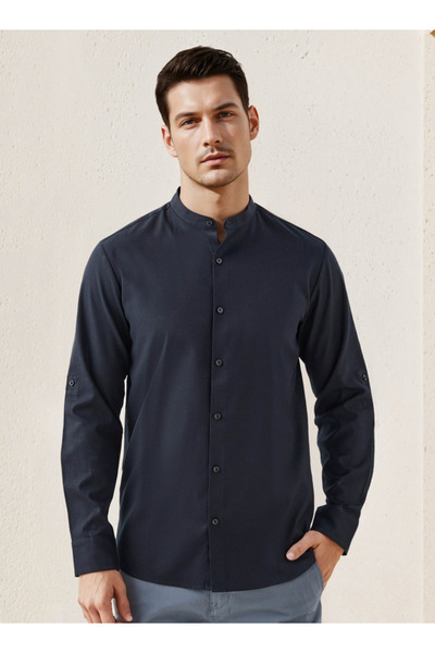 FAV قميص بقصّة عادية ومُحكم مع ياقة ماندرين