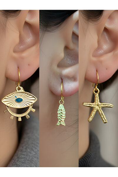 TURBİJ طقم أقراط نسائية مكون من 3 قطع مع رمزات عصرية