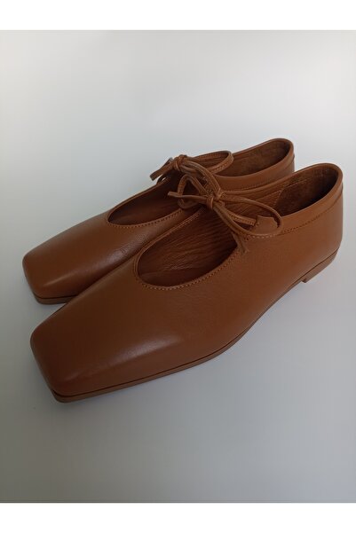 ezmoda Tan Genuine Leather Shoes Ballet Flats