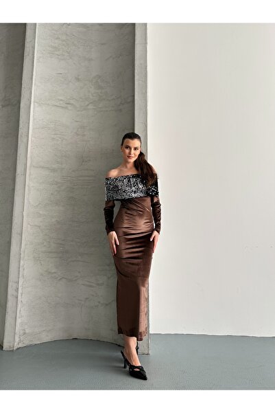 solena sln Γυναικείο φόρεμα με παγιέτες με βελούδινο γιακά μενταγιόν, μίντι μήκους, κομψό χριστουγεννιάτικο βραδινό φόρεμα