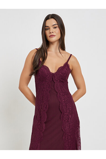 Styli Burgundy Lace Overlay Strappy Slip Dress