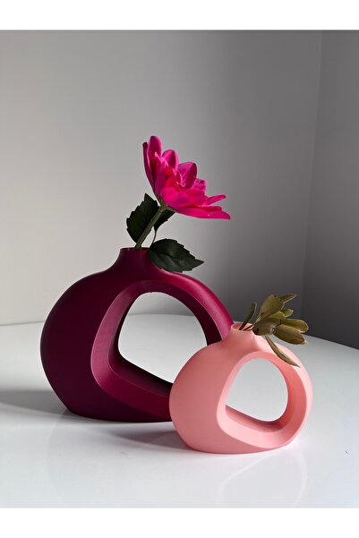 GSK İskandinav Tarz İkili Dekoratif Plastik Vazo | Bordo - Pembe Renk %100 Do...