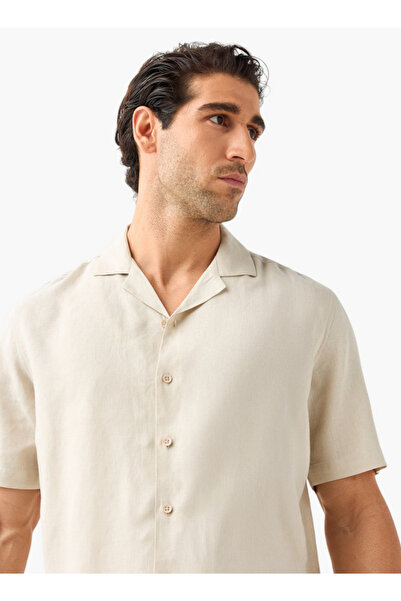 FAV Regular Fit Linen Blend Shirt with Short Sleeves