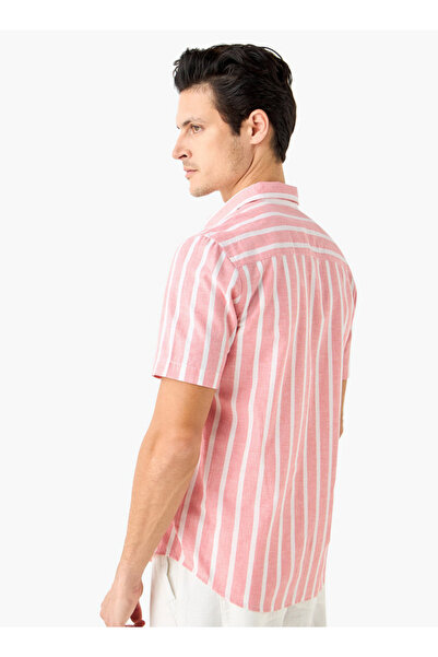 FAV Striped Linen Blend Shirt with Short Sleeves