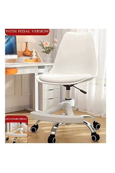 NKX Computer Chair Upgraded with Footrest White Back and White Pad + Thickened Nylon Feet