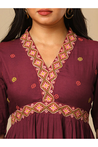 Globus By Styli Embroidered Boho Tiered Fusion Maxi Dress