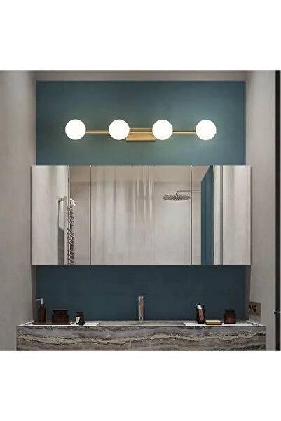 luminastar Aplică de perete pentru baie, 4 globuri acrilice albe, G9, corp auriu, 68 cm