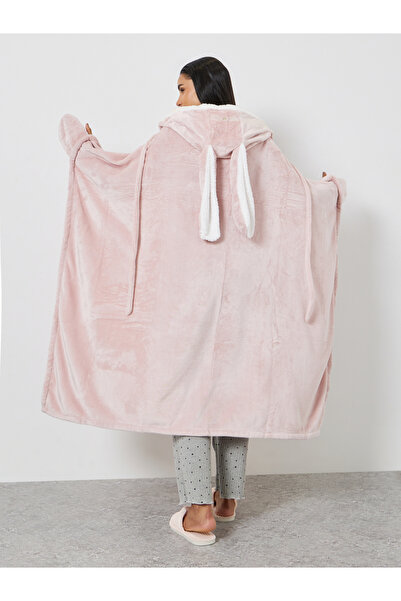 Styli Fleece Buttoned Bunny Ears Hooded Cape Robe