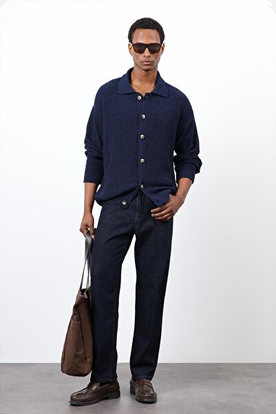 Antioch Navy Blue Knitted Sweater Men's Cardigan