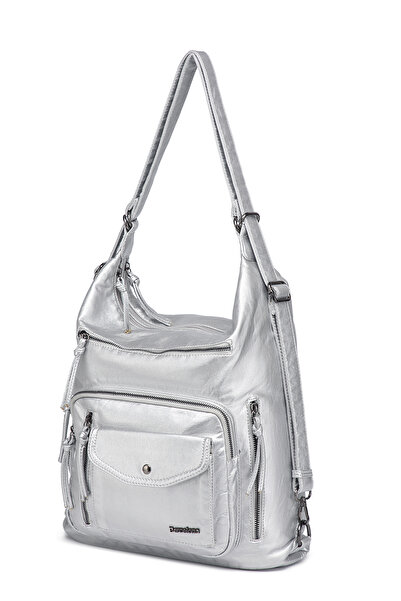 Hüvendo Barcelona Multi-Pocket Daily Adjustable Strap Large Size Women's Shoulder and Backpack Platinum