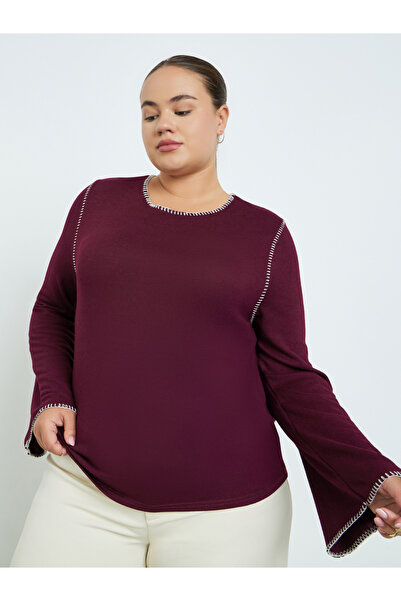 Styli Plus Size Knit Top with Contrast Stitching