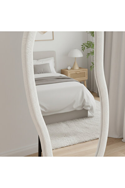 Ebticar White Bouclé Floor Mirror