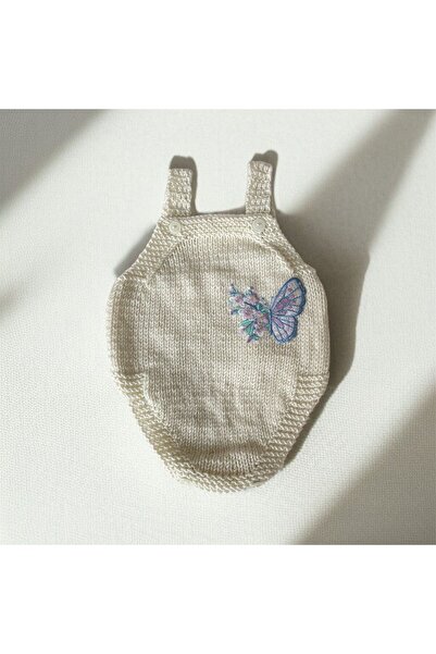 The Cloudish Shop Baby Hand-Knitted Romper Hat Set for Photo Shoot, Off-White Embroidered Sequin Butterfly Applique
