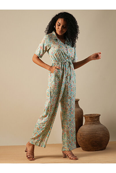 Globus By Styli Geometric Print Waist Tie-Up Fusion Jumpsuit