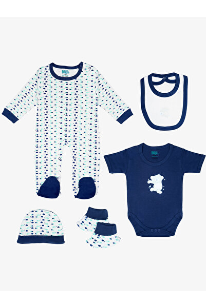 Babies Basic By Styli 5-Piece 100% Cotton Bib, Romper, Mittens, Cap and Sleepsuit Set