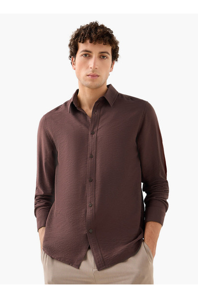 FAV Men Regular Fit Collared Crinkle Texture Long Sleeves Shirt