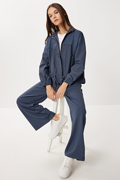 Lovelyİstanbul Mock Neck Parachute Paneled Modal Suit Lby0028 Smoked