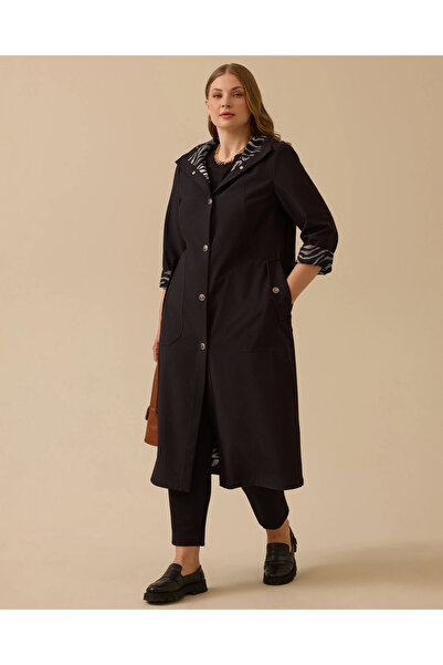 Gala-Xi Дамско палто с подплата и джобове в големи размери - черно