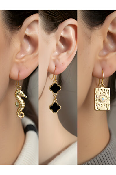 TURBİJ طقم أقراط نسائية مكون من 3 قطع مع رمزات عصرية