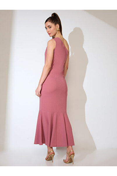 Globus By Styli Women Pink One Shoulder Flared Hem Maxi Dress