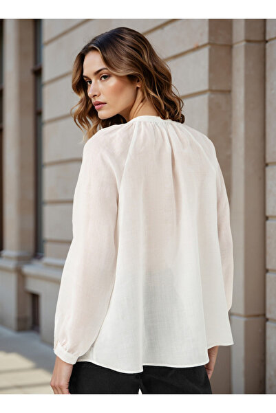 FAV Mandarin Collared Viscose Top with Long Sleeves