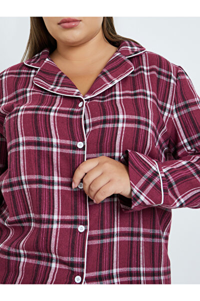 Styli Plus Size Checked Shirt and Pyjama Set