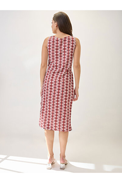 Globus By Styli Red Cowl Neck Side Slits Sheath Midi Dress