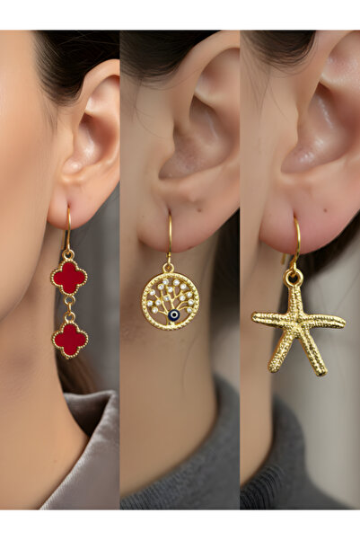 TURBİJ طقم أقراط نسائية مكون من 3 قطع مع رمزات عصرية