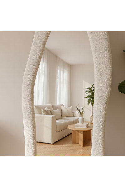 Ebticar White Bouclé Floor Mirror