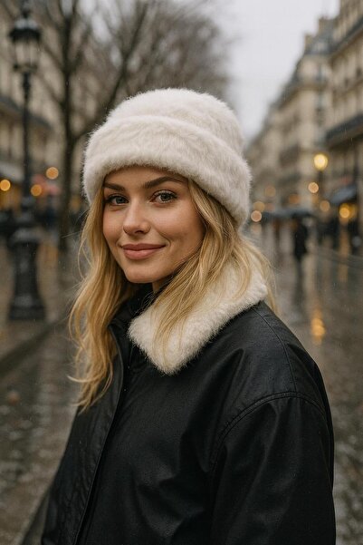 FELLMENS Ecru Soft Textured Plush Foldable Women's Beret