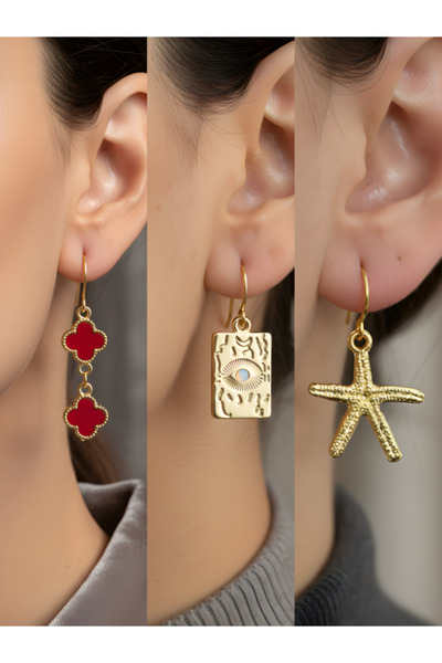 TURBİJ طقم أقراط نسائية مكون من 3 قطع مع رمزات عصرية