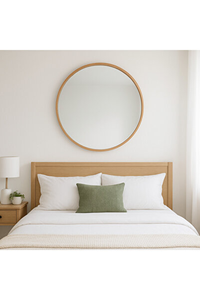 Ebticar Round Wooden Frame Mirror – 90×90 (Wood)