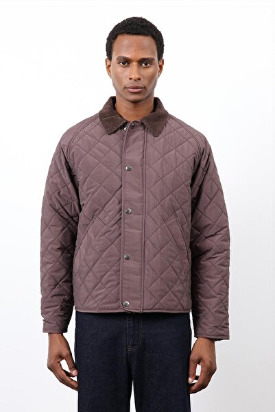 Antioch Brown Contrast Collar Diamond Pattern Men's Coat