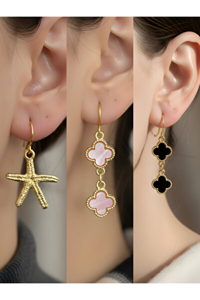 TURBİJ طقم أقراط نسائية مكون من 3 قطع مع رمزات عصرية